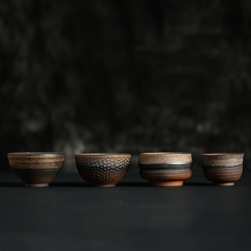 Buddha Stones Simple Brown Striped Texture Ceramic Teacup Kung Fu Tea Cup Bowl Cup BS 25