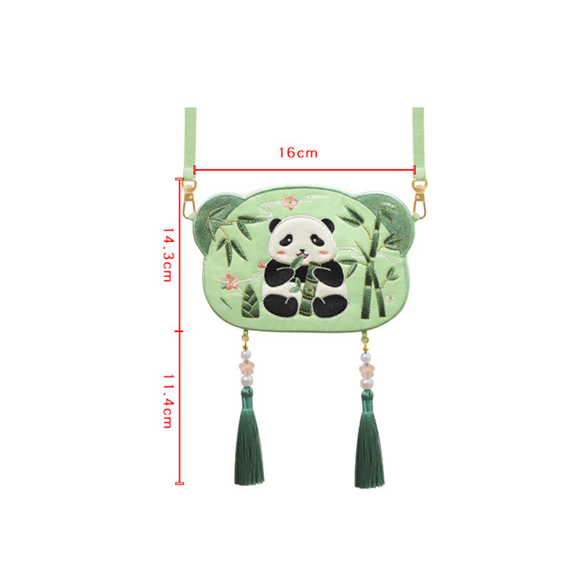 Buddha Stones Embroidery Lucky Panda Cat Shiba Inu Deer Rabbit Fox Flower Cute Animal Hanfu Bag Crossbody Bag Shoulder Bag Bag BS 12