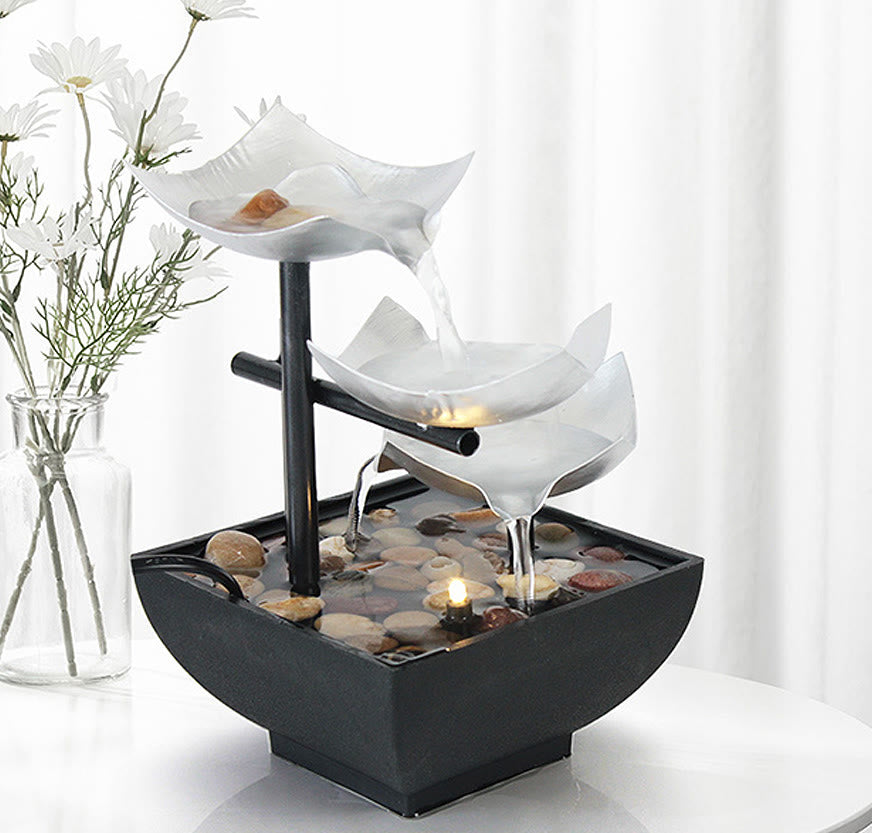 Buddha Stones Three Layers Waterfall Fountain Tabletop Lotus Ornaments With River Rocks Desktop Decoration Decorations BS 1