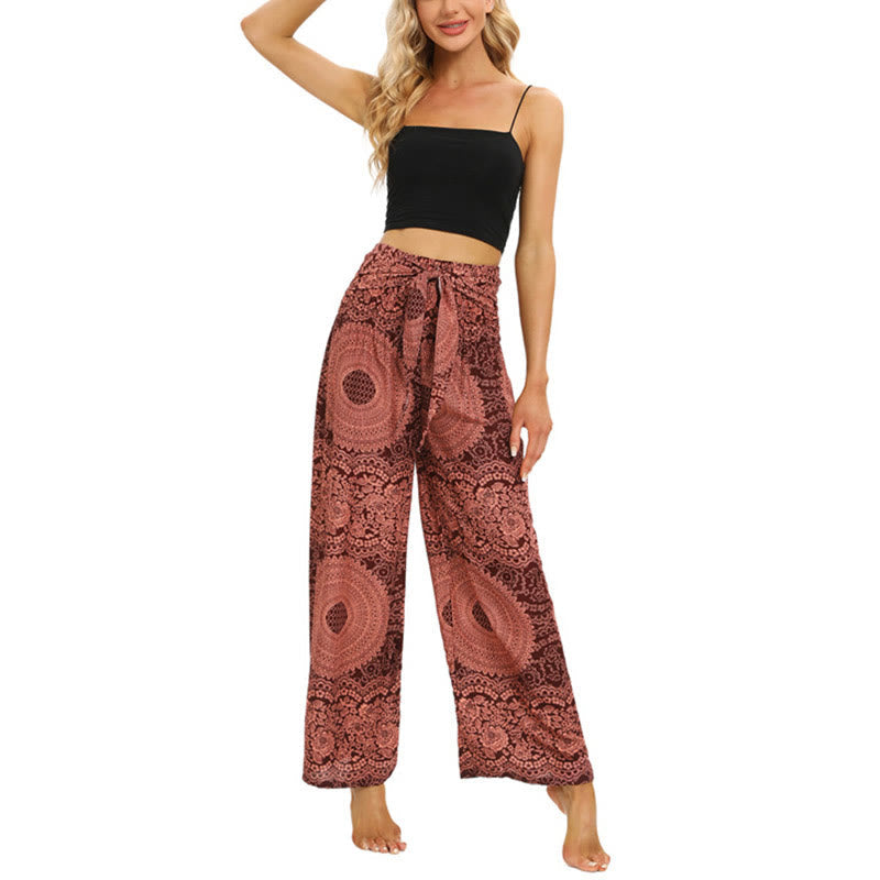 Buddha Stones Boho Lace-up Wide Leg Pants Women's Yoga Pants Women's Wide Leg Pants BS 6