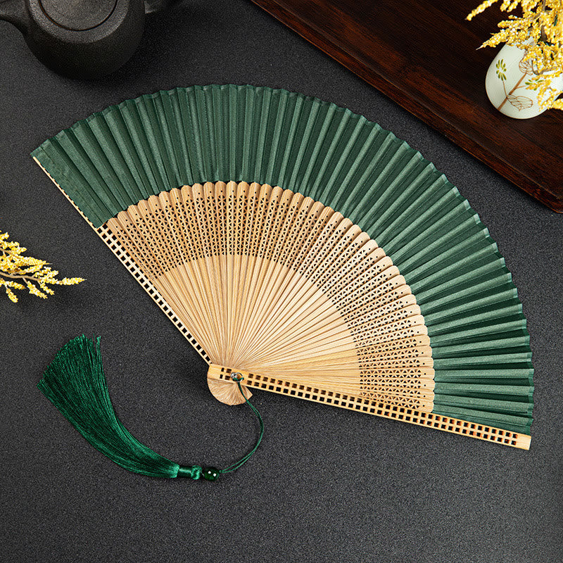 Buddha Stones Vintage Handheld Folding Fan With Bamboo Frames Folding Fan BS 2