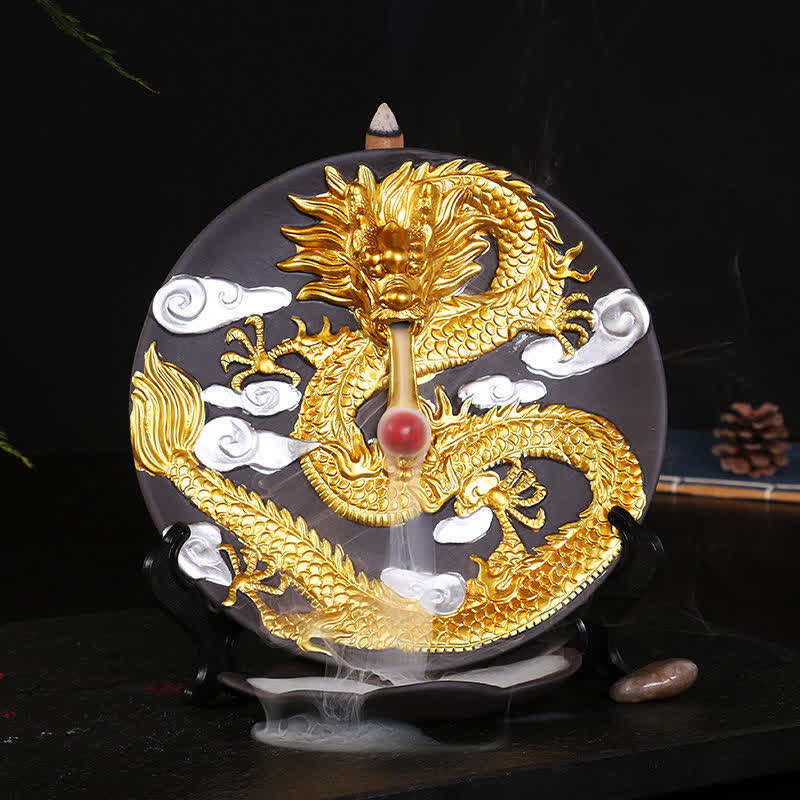 Dragon Ceramic Backflow Smoke Fountain Meditation Incense Burner Incense Burner BS Gold