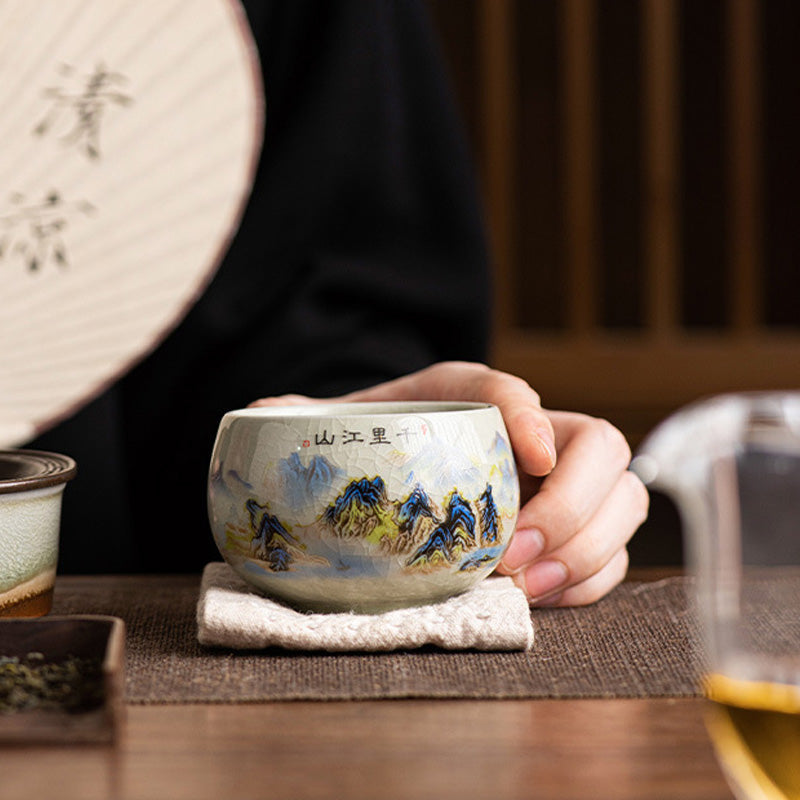 Buddha Stones A Panorama of Rivers and Mountains Ceramic Teacup Kung Fu Tea Cup 150ml Cup BS 6