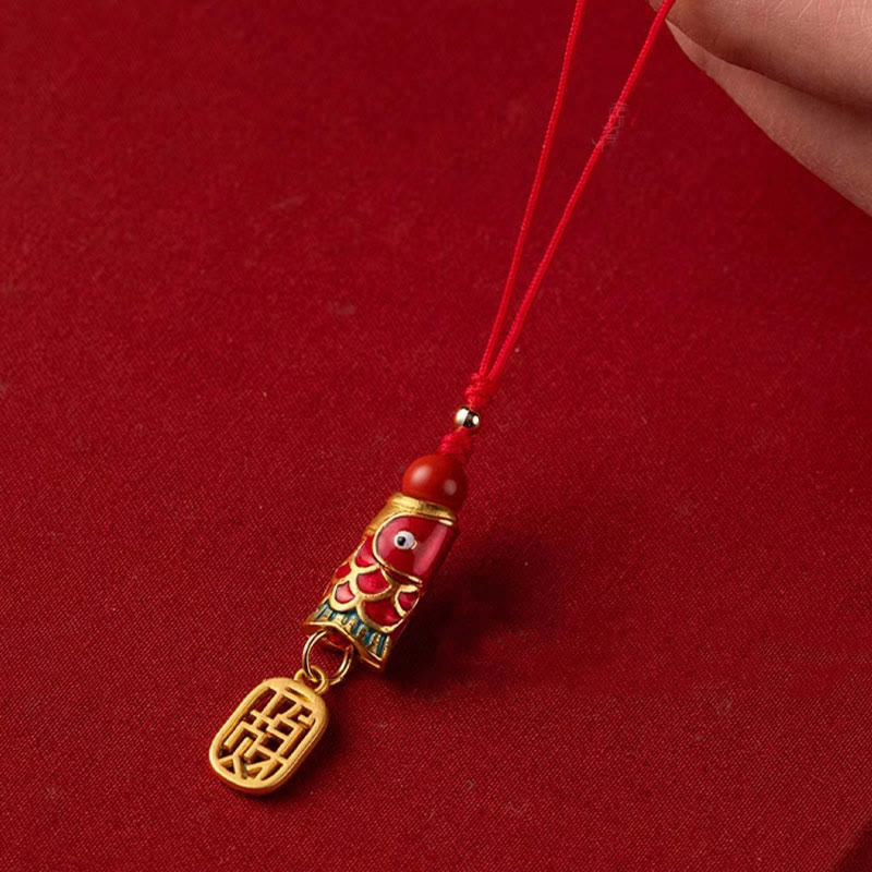 Buddha Stones Koi Fish Cinnabar Attracting Wealth Wish Ruyi Charm Luck Phone Hanging Decoration Phone Hanging Decoration BS 7