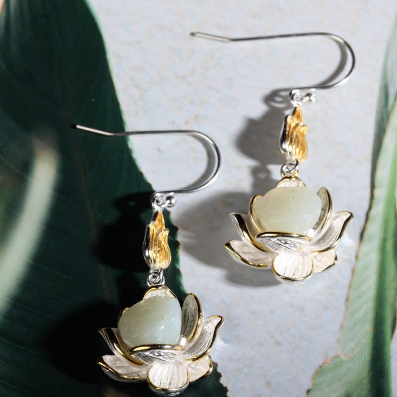 Buddha Stones White Jade Protection Harmony Drop Earrings Earrings BS 3