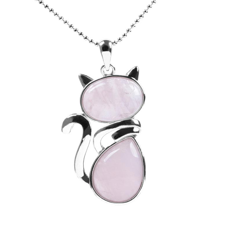 Buddha Stones Cat Pattern Natural Crystal Protection Necklace Pendant - Rose Quartz - image 7