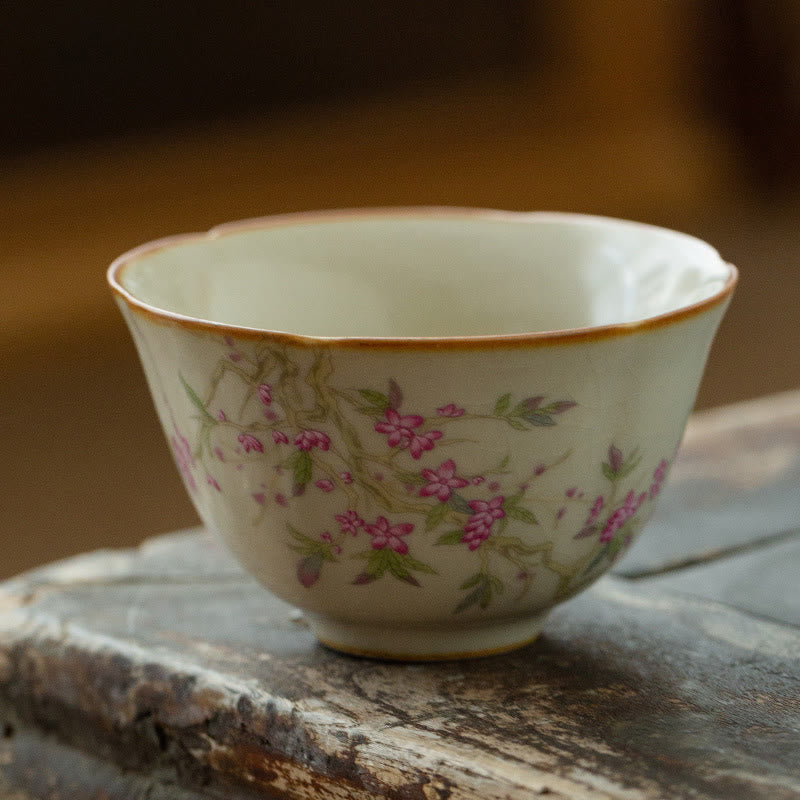 Buddha Stones Peach Blossom Daisy Flower Ceramic Teacup Kung Fu Tea Cups Cup BS Peach Blossom 6.6cm*3.7cm*50ml