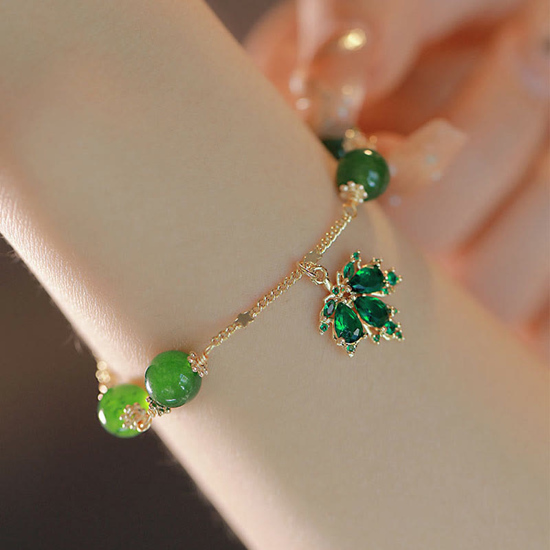 Buddha Stones 14k Gold Plated Green Chalcedony Maple Leaf Courage Strength Bracelet Bracelet BS 4