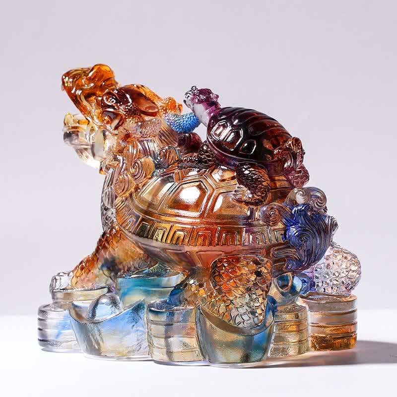 Buddha Stones Feng Shui Dragon Turtles Handmade Liuli Crystal Art Piece Protection Home Office Decoration Decorations BS 2