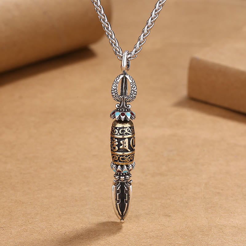 Buddha Stones Tibetan Om Mani Padme Hum Protection Wealth Rotatable Necklace Pendant Necklaces & Pendants BS Om Mani Padme Hum-2