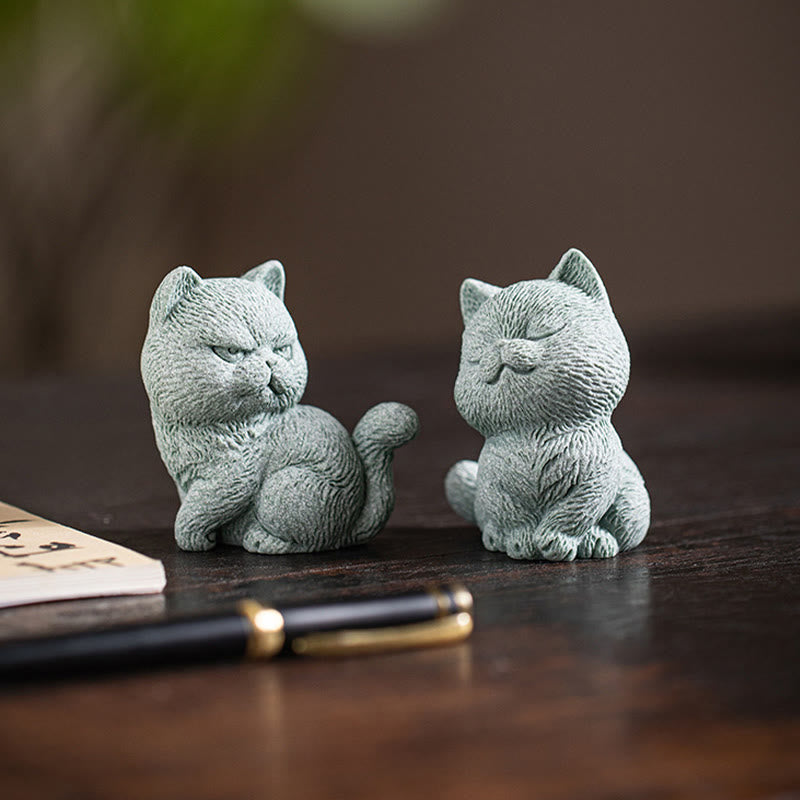 Buddha Stones Small Cat Home Tea Pet Figurine Desk Decoration Decorations BS 17