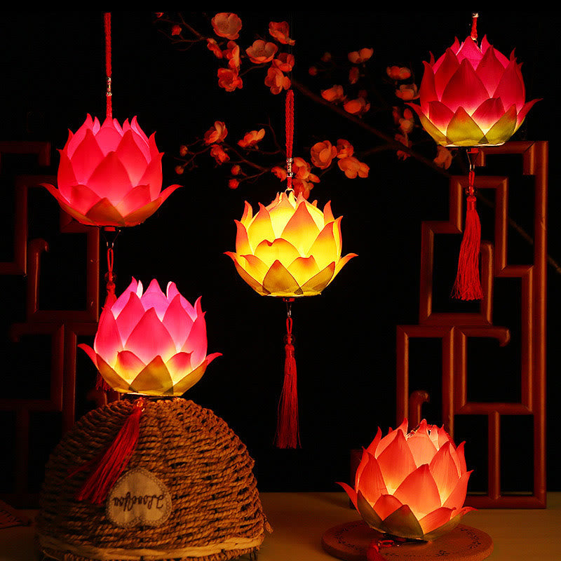 Buddha Stones DIY Lotus Flower Dragon Lantern Tassel Lamp Decoration Decorations BS 2