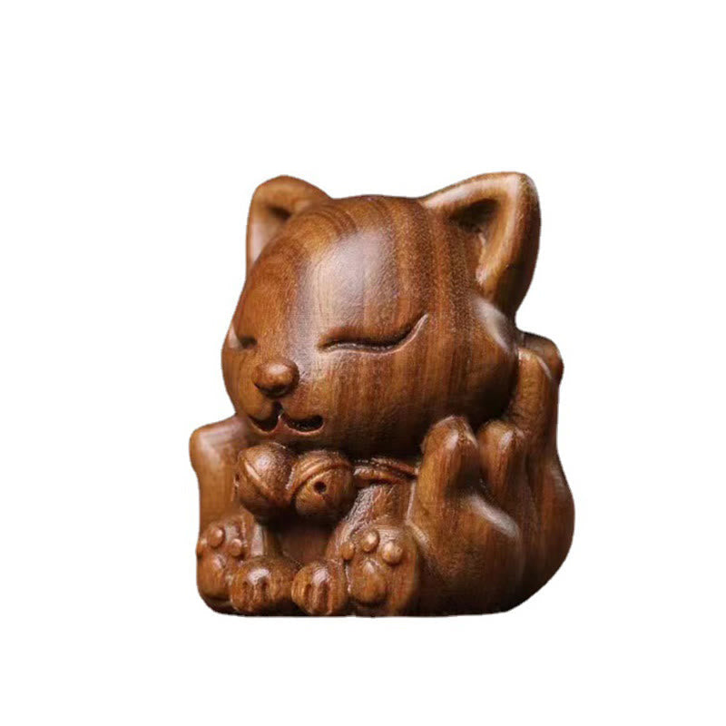 Buddha Stones Mini Nine-Tailed Fox Ivory Fruit Sandalwood Green Sandalwood Blessing Decoration Decorations BS 24