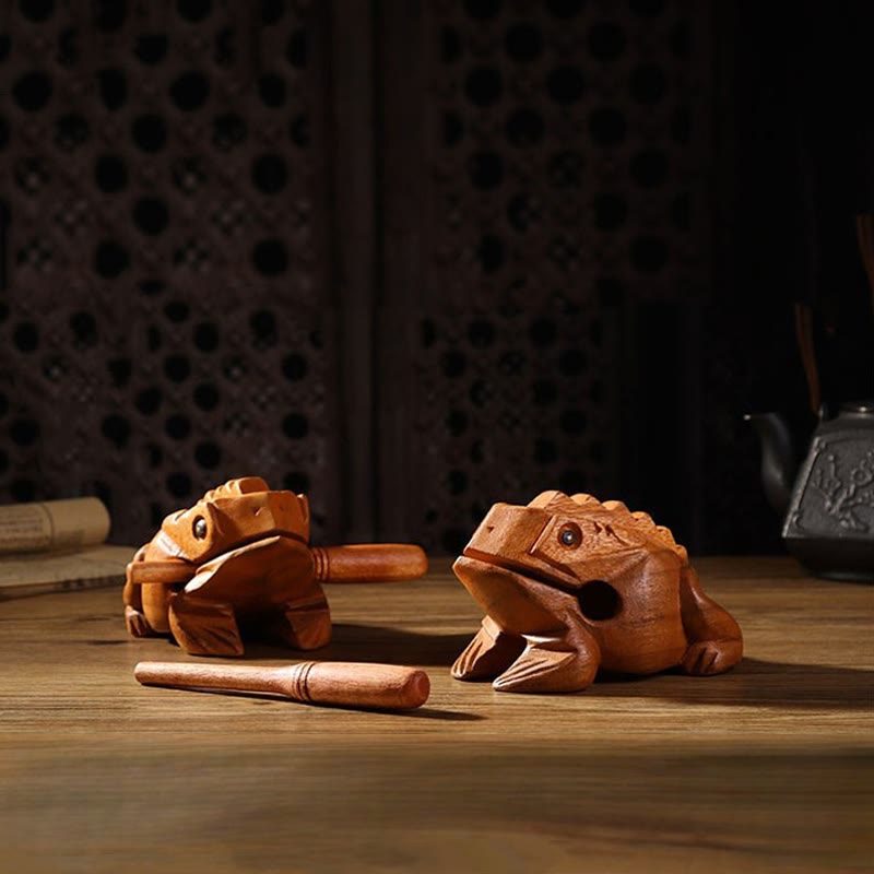 Buddha Stones Handcrafted FengShui Wealth Luck Frog Mini Wooden Croaking Frog Guiro Decoration Decorations BS main
