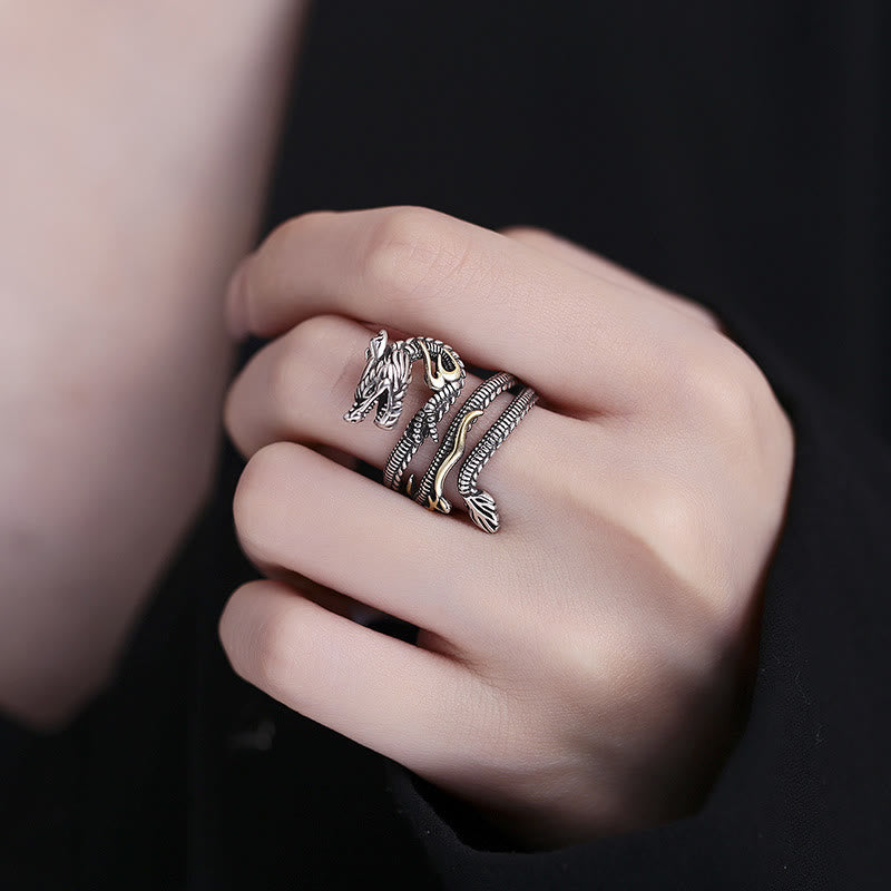 Buddha Stones Vintage Dragon Pattern Copper Strength Ring Ring BS 2
