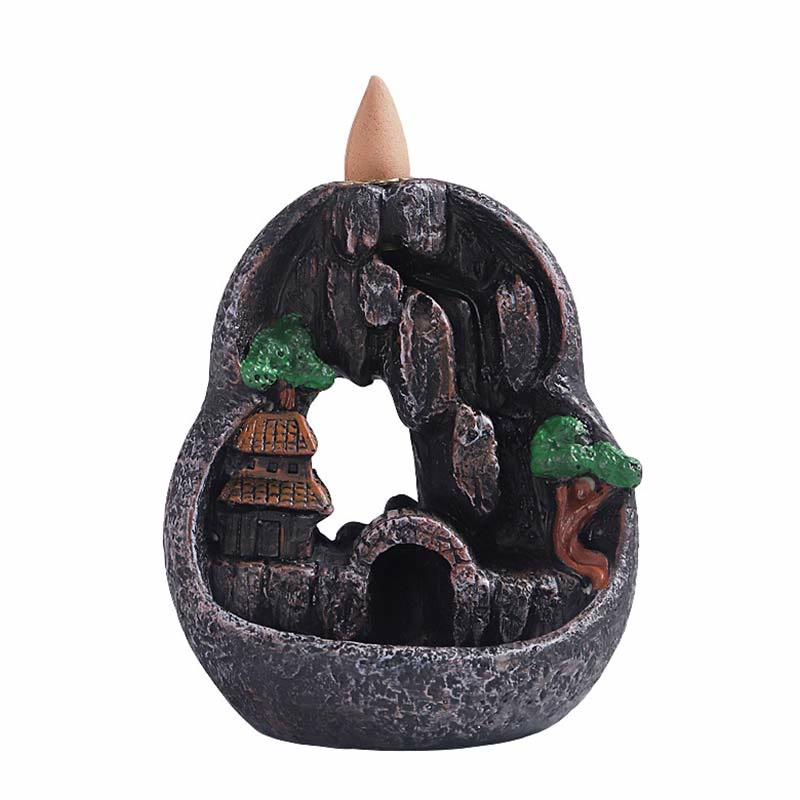 Buddha Stones Mountain Bridges Pattern Meditation Resin Backflow Incense Burner Incense Burner BS 12