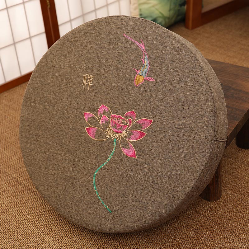 Buddha Stones Lotus Embroidery Cotton Linen Meditation Seat Cushion Decorations BS Soft 40cm*10cm Sienna