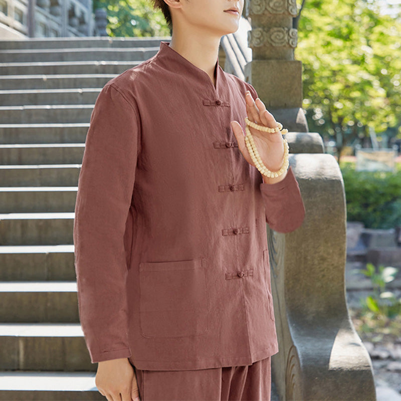 Buddha Stones Spiritual Zen Practice Yoga Meditation Prayer Clothing Cotton Linen Men's Set - Brown - US/UK/AU48,EU58 (6XL) - image 6