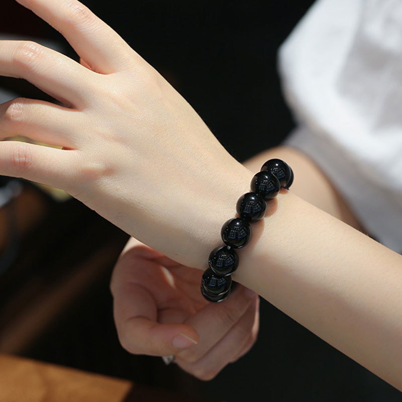 Bracelet porte-bonheur en onyx noir naturel Foviel