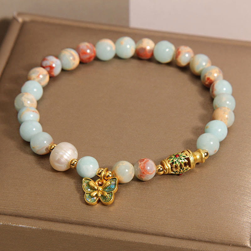 Buddha Stones Shoushan Stone Pearl Butterfly Wealth Bracelet Bracelet BS 3