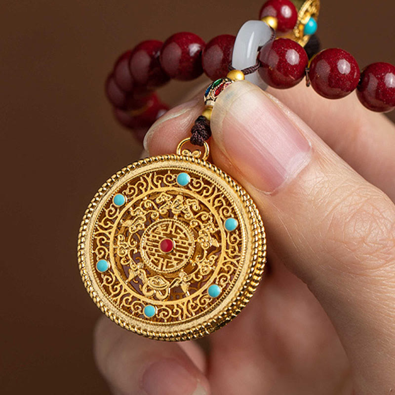 Buddha Stones Natural Cinnabar Wish Ruyi Peace Blessing Car Hanging Decoration Car Hanging Decoration BS 6