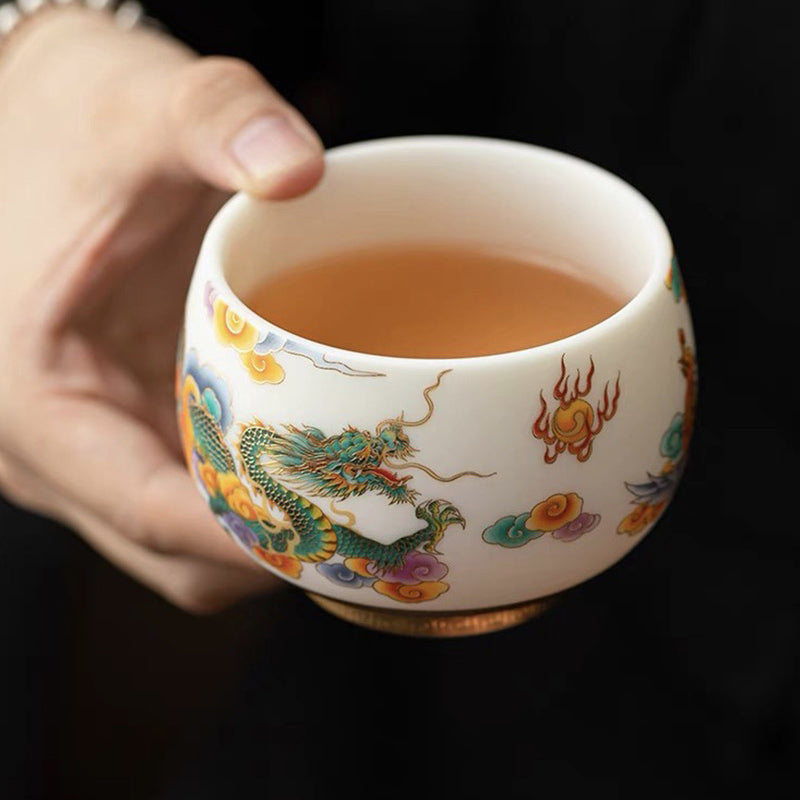 Buddha Stones Dragon Phoenix Auspicious Clouds Ceramic Teacup Kung Fu Tea Cup Cup BS 2