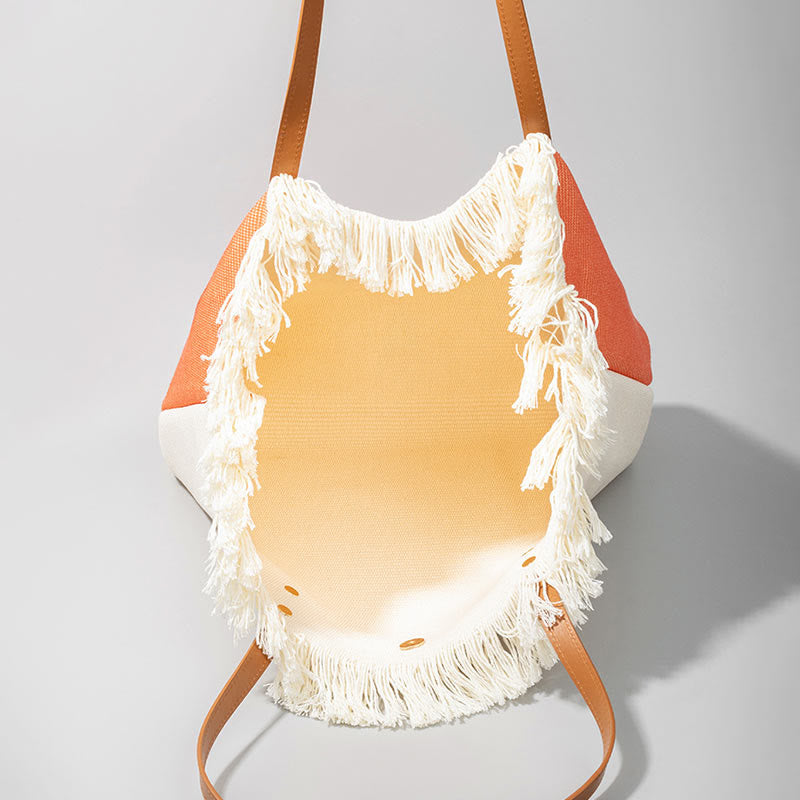 Buddha Stones Large Capacity Dreamcatcher Mandala Tassel Canvas Tote Shoulder Bag Shoulder Bag BS 2