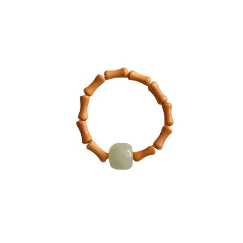 Buddha Stones Hetian Jade Beaded Bamboo Prosperity Luck Ring Ring BS 11