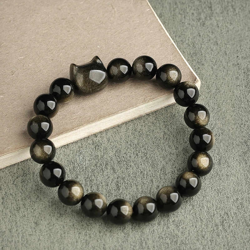 Foviel Gold Sheen Obsidian Silber Sheen Obsidian Schöne Paw Glück Katzenschutz Armband