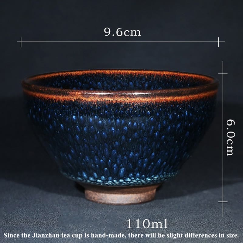 Buddha Stones Handmade Blue Francolinus Spot Chinese Jianzhan Ceramic Teacup Kung Fu Tea Cup Bowl Jian Zhan Tea Cup BS 11