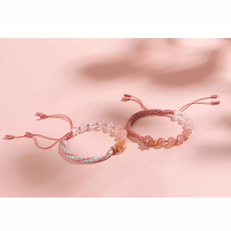 Buddha Stones Natural Gradient Agate Reincarnation Knot Peach Blossom Wealth Luck Handmade String Bracelet Bracelet BS 14