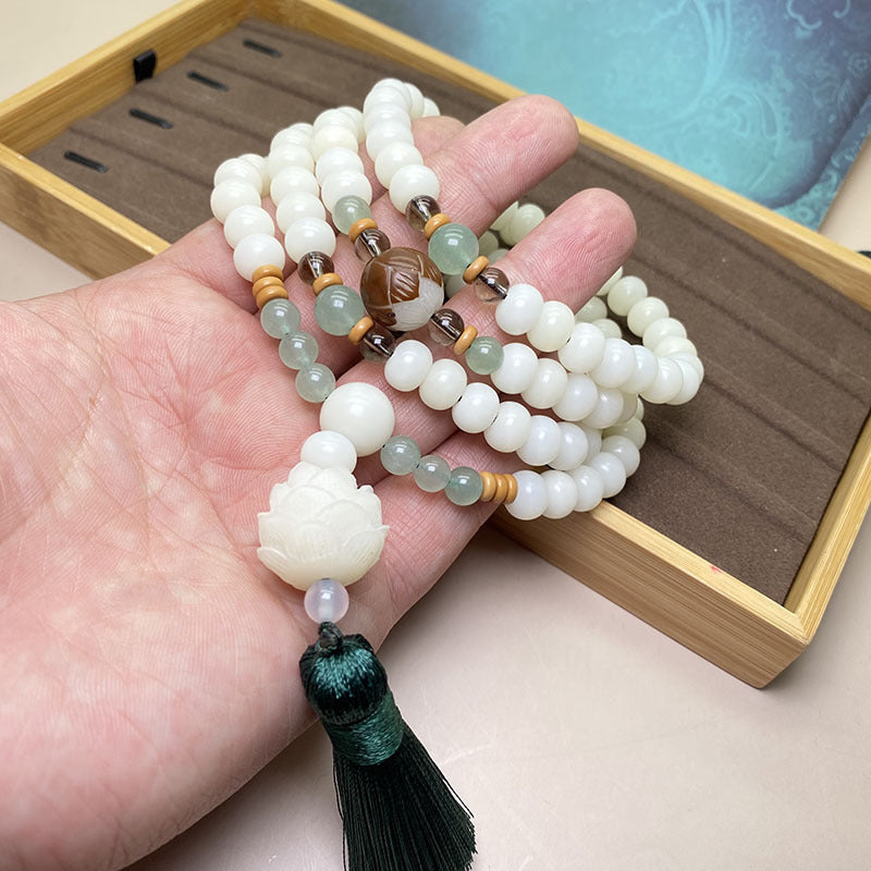Buddha Stones White Bodhi Seed Mala 108 Beads Protection Bracelet Bracelet BS 7