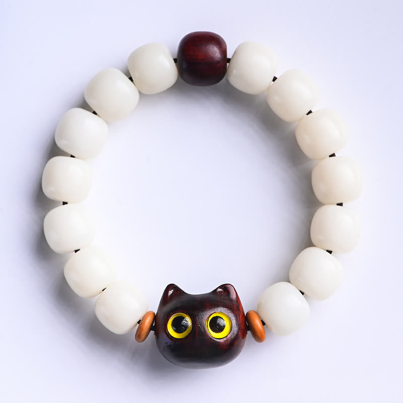 Foviel Natürlich Bodhi-Samen Kleine Blatt Rot Sandelholz Ebenholz Niedlich Glück Katze Weisheit Armband