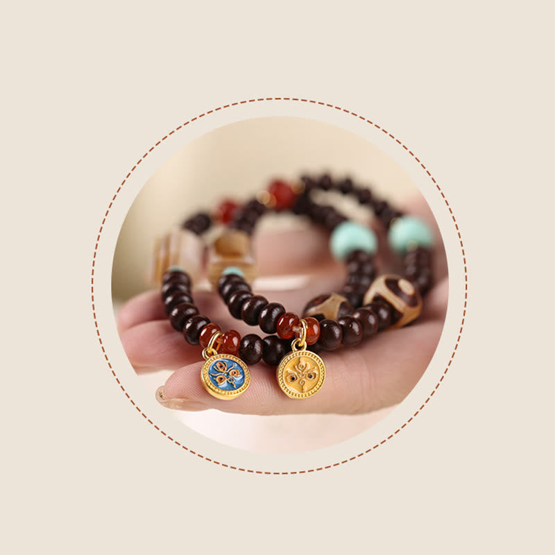 Buddha Stones Natural Tibet Purple Bodhi Seed Dzi Bead God of Wealth Wisdom Bracelet Bracelet BS 13