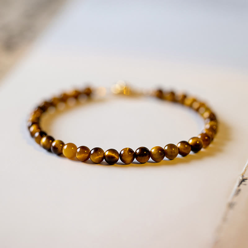 Foviel 14K Gold Plated Natural Tiger Eye Stone Courage Protection Bracelet