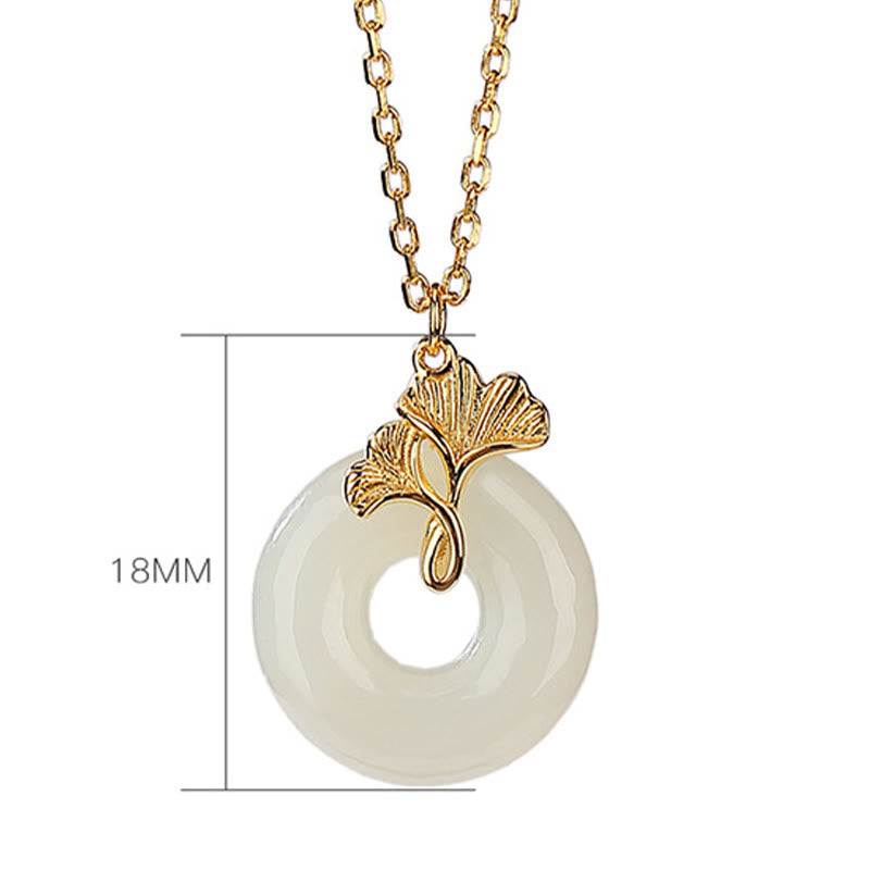 Buddha Stones 925 Sterling Silver Natural Hetian Jade Ginkgo Leaf Peace Buckle Luck Necklace Pendant Necklaces & Pendants BS 5