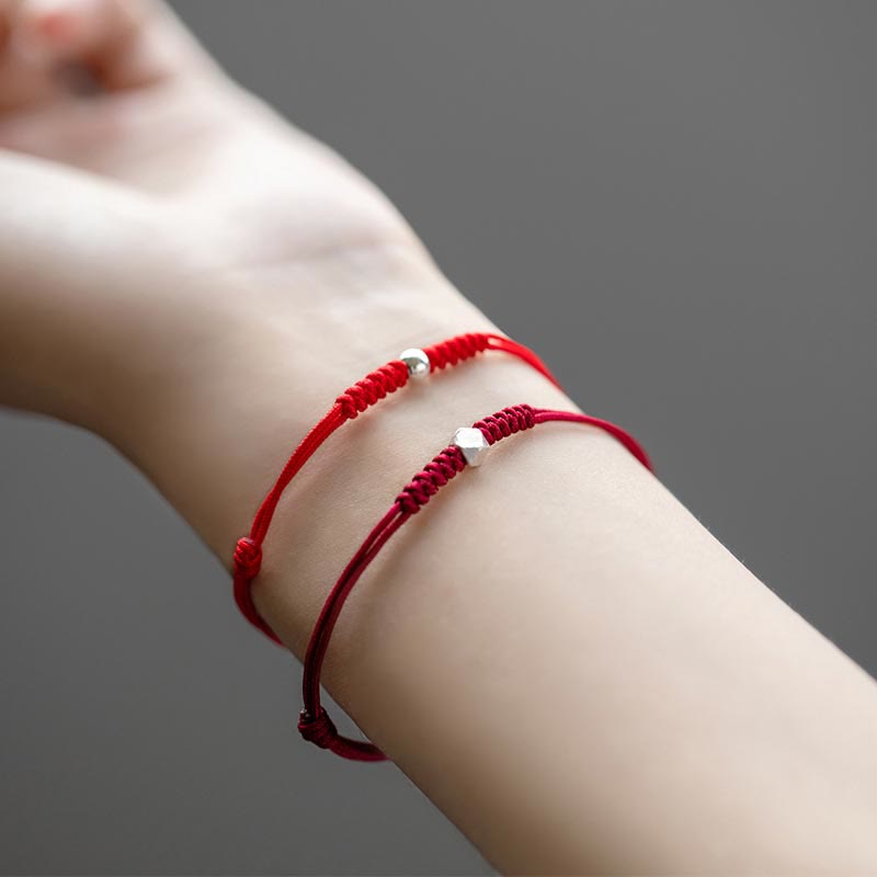 Buddha Stones 925 Sterling Silver Luck Bead Protection Red String Braided Bracelet Bracelet BS 2