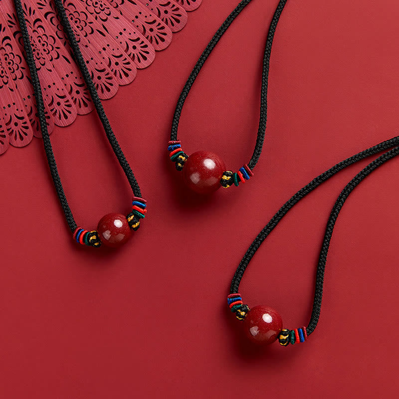 Buddha Stones Cinnabar Bead Blessing String Necklace Pendant Necklaces & Pendants BS 3
