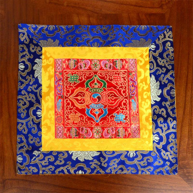 Buddha Stones Prayer Altar Mat Meditation Strength Endless Knot Vajra Man-Bcu Kalachakra Auspicious Symbols Prayer Altar BS Vajra Red