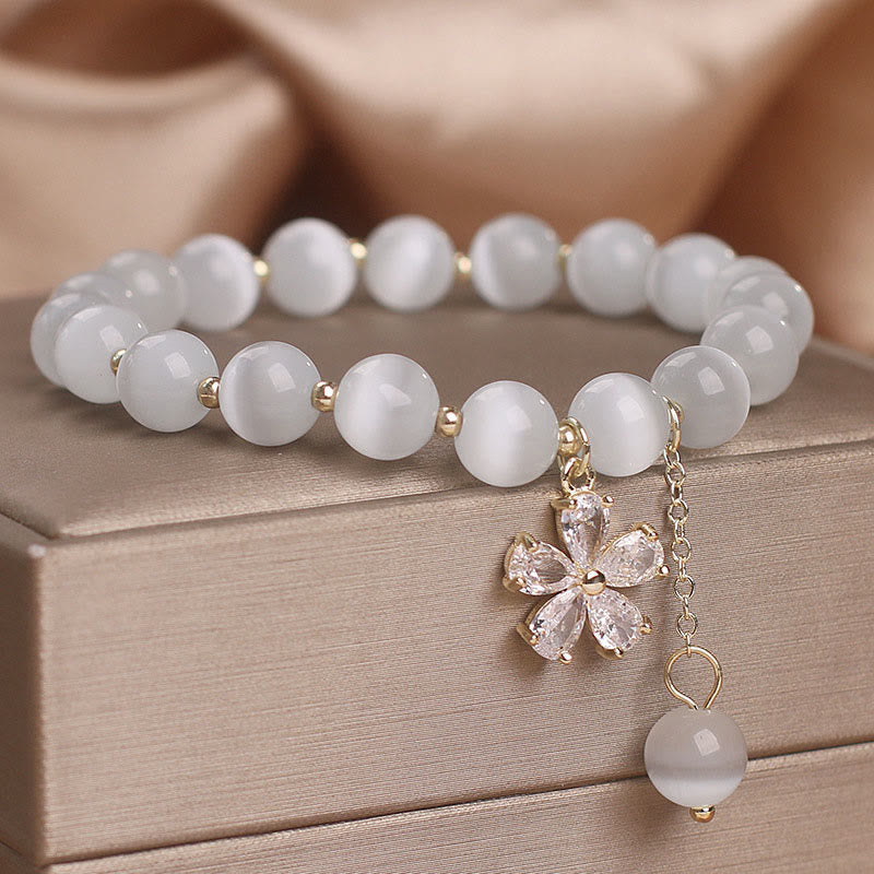 Buddha Stones Cat's Eye Flower Charm Peace Support Bracelet 2