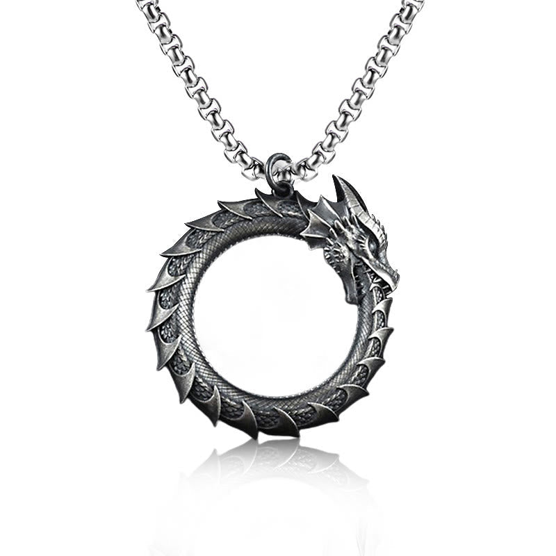 Buddha Stones Pure Tin Dragon Snake Protection Necklace Pendant Necklaces & Pendants BS Dragon Pendant&Common Chain