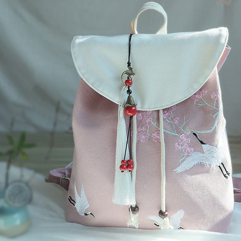 Buddha Stones Handmade Embroidered Large Capacity Canvas Backpack Backpack BS 34