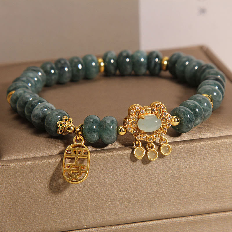 Buddha Stones Natural Jade Chinese Lock Charm Peace Luck Abundance Bracelet Bracelet BS 5