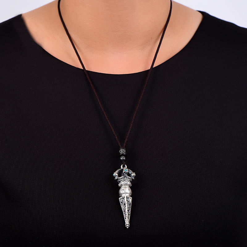 Buddha Stones Tibetan Om Mani Padme Hum Dorje Vajra Design Wisdom Rotatable Necklace Pendant Necklaces & Pendants BS 4