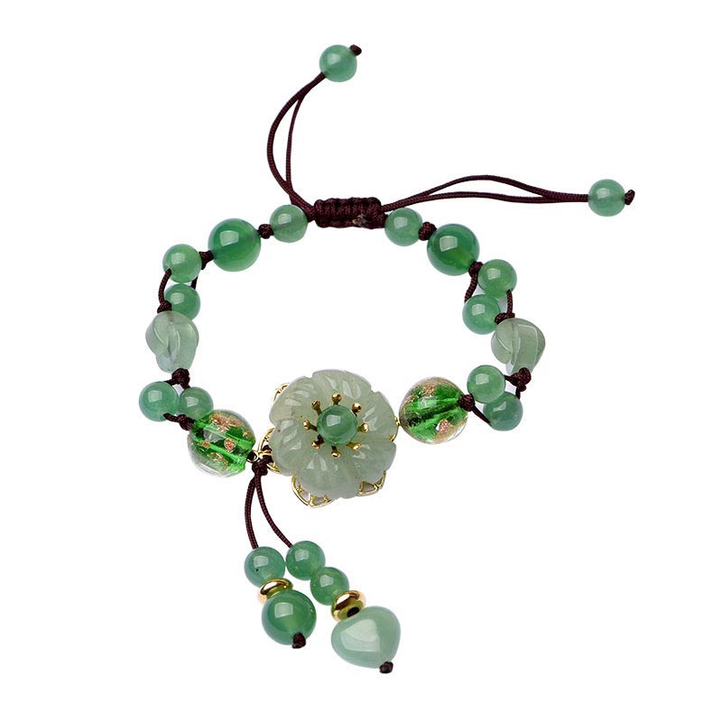 Buddha Stones Natural Green Jade Luck Dangling Flower Bracelet Bracelet BS 5