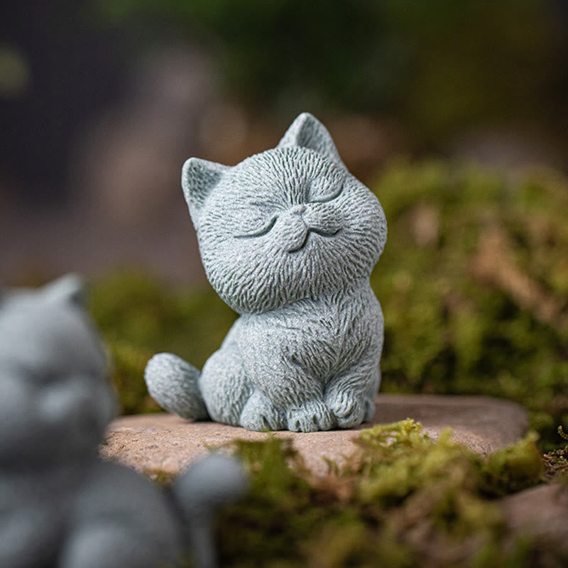 Buddha Stones Small Cat Home Tea Pet Figurine Desk Decoration Decorations BS Close Eyes Cat 5.6*5*7.2cm