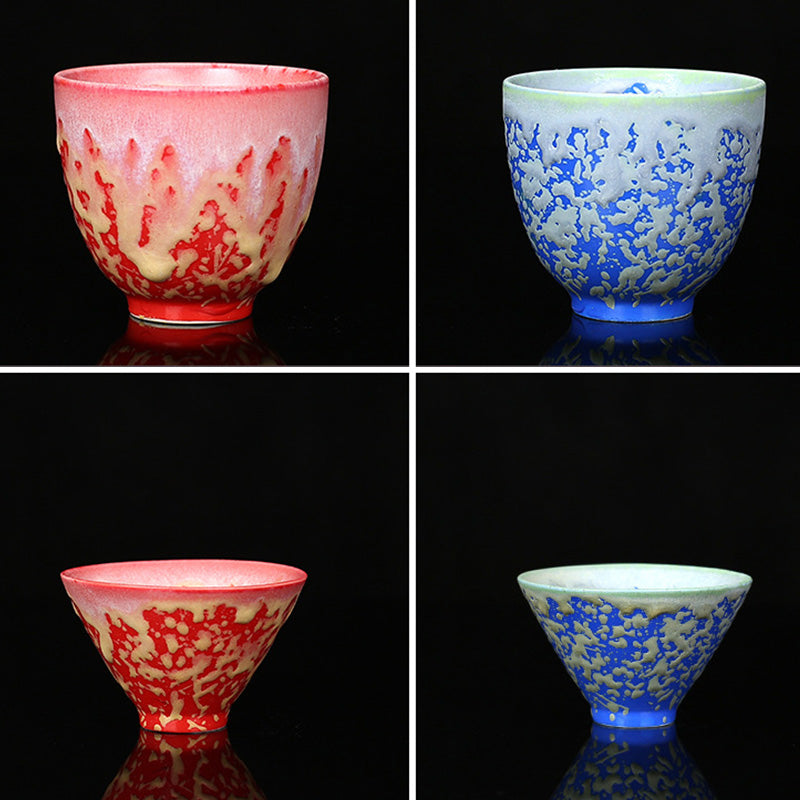 Buddha Stones Retro Blue Red Gradient Lotus Pattern Kiln Change Ceramic Teacup Kung Fu Tea Cup Bowl Cup BS 18
