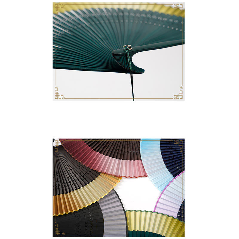 Buddha Stones Gradient Color Hollow Engraved Handheld Bamboo Folding Fan Folding Fan BS 7
