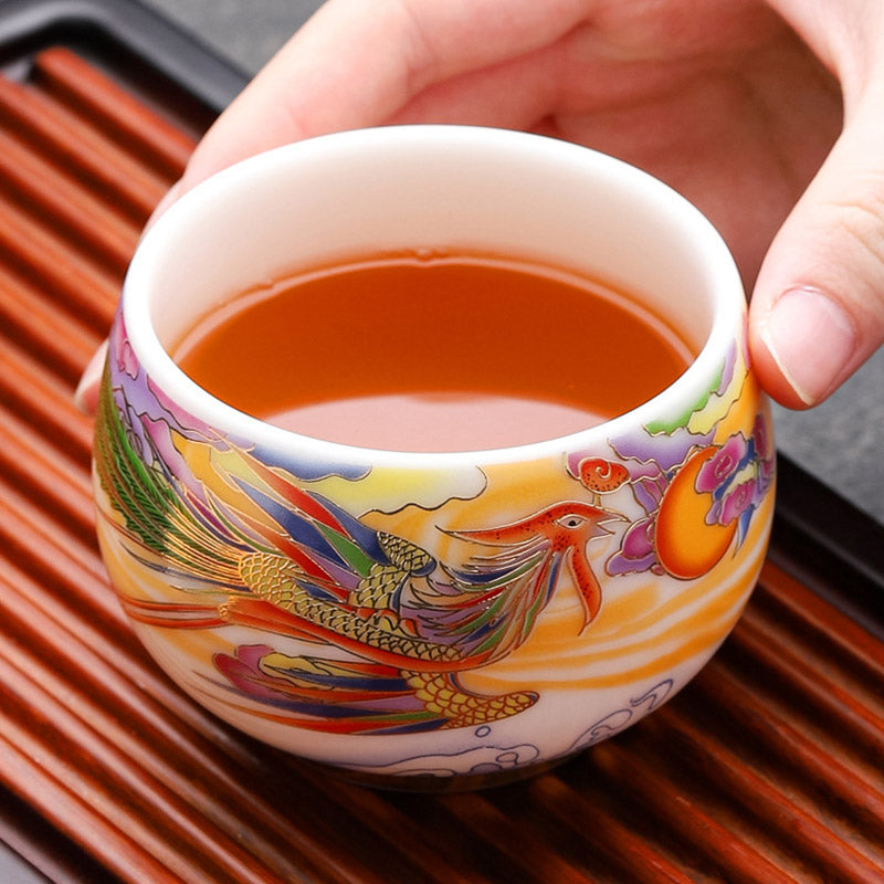 Buddha Stones Dragon Phoenix Auspicious Clouds Sun Ocean Waves Ceramic Teacup Kung Fu Tea Cup Cup BS 8
