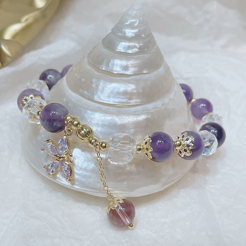 Foviel Natürliche Amethyst Kristall Spirituelle Schmetterling Charm Armband